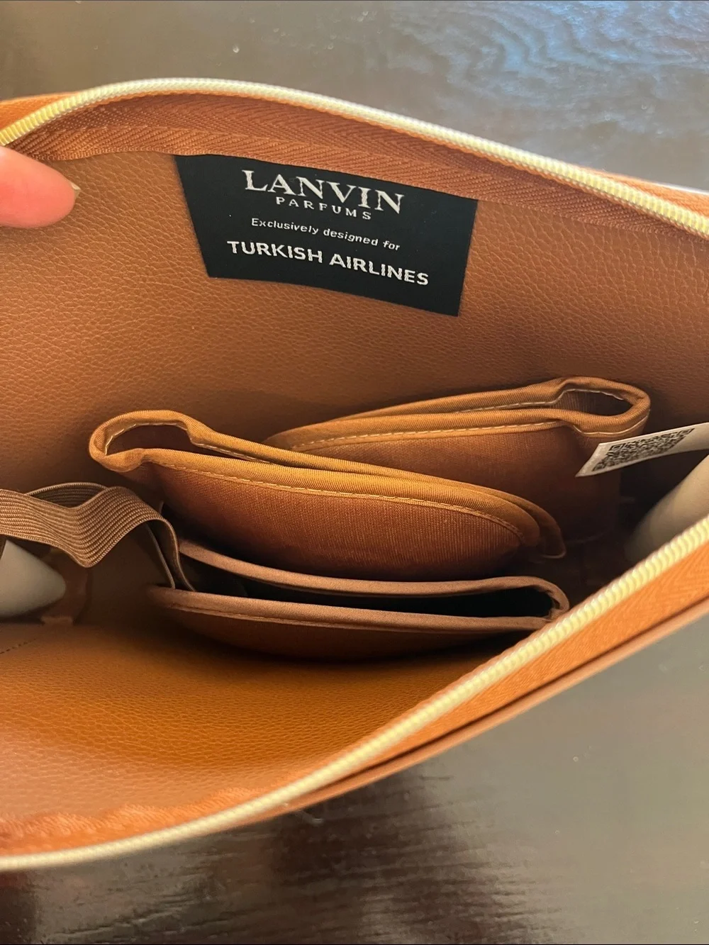 Lanvin Brown and Cream Zip Pouch with Gold Logo